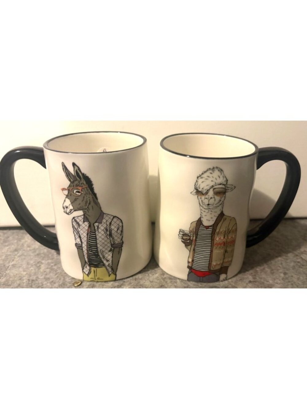 2 Signature Housewares Hipster Animal Stoneware Mugs, The Goat & Jackass  # 3109